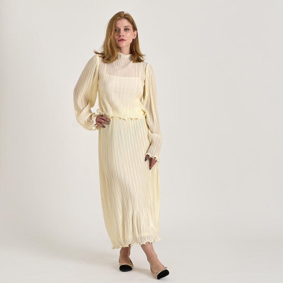 Flounce detail plisse blouse