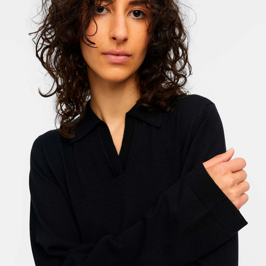 Objthess l/s v-neck knit polo