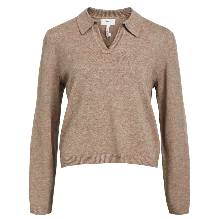 Objthess l/s v-neck knit polo