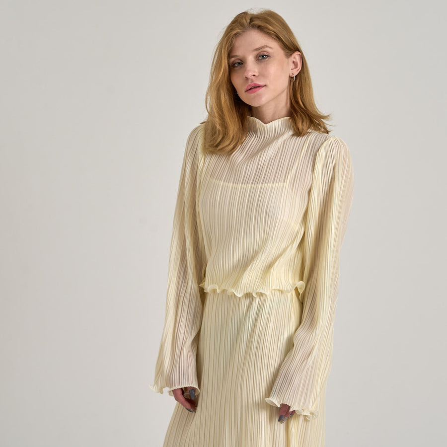 Flounce detail plisse blouse