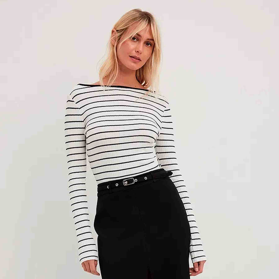 Deep back stripe top