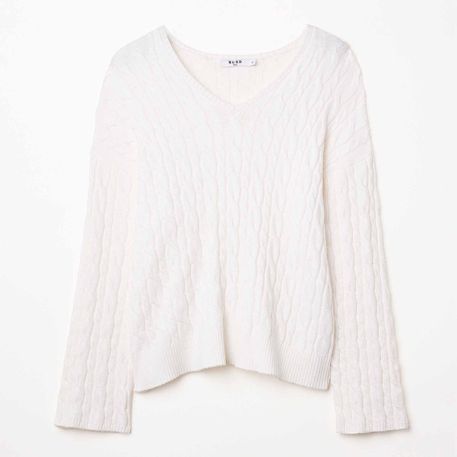 V-neck cable knit sweater