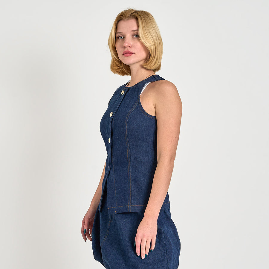 Pcfabia sl o-neck denim vest