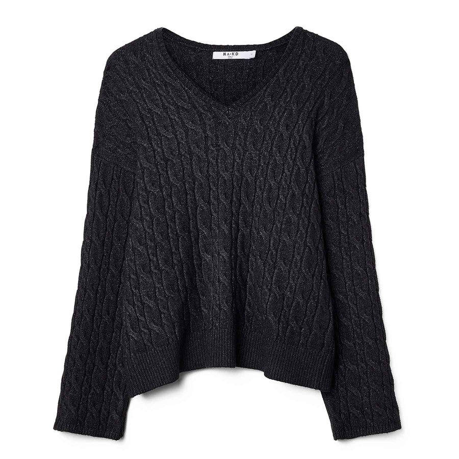 V-neck cable knit sweater