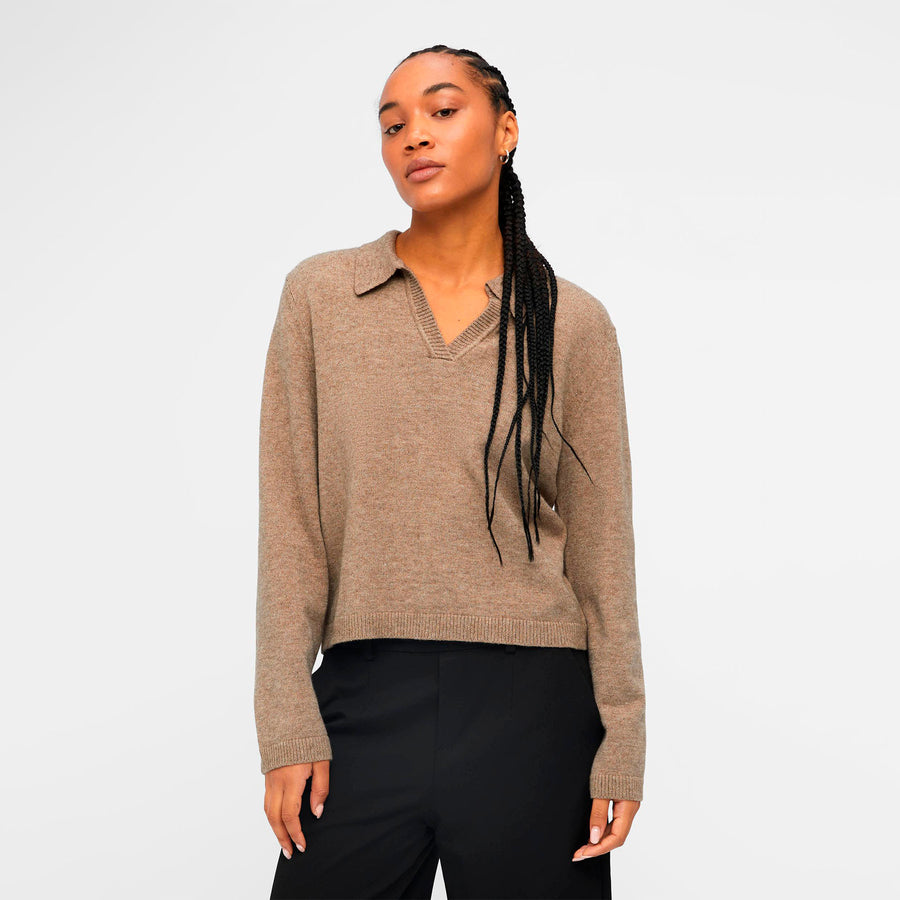 Objthess l/s v-neck knit polo