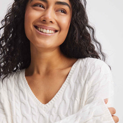 V-neck cable knit sweaterThumbnail