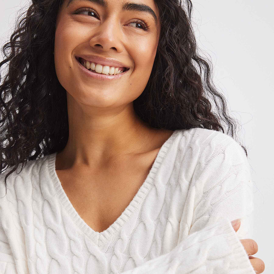 V-neck cable knit sweater