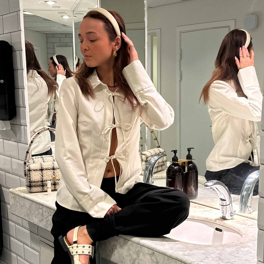 Woven tie detail blouse