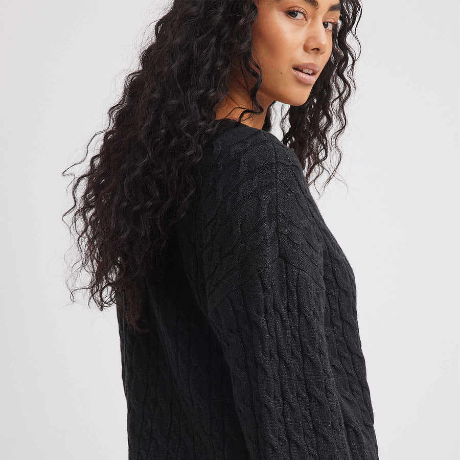 V-neck cable knit sweater