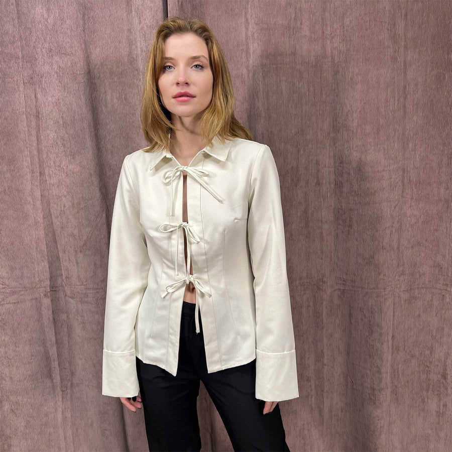 Woven tie detail blouse
