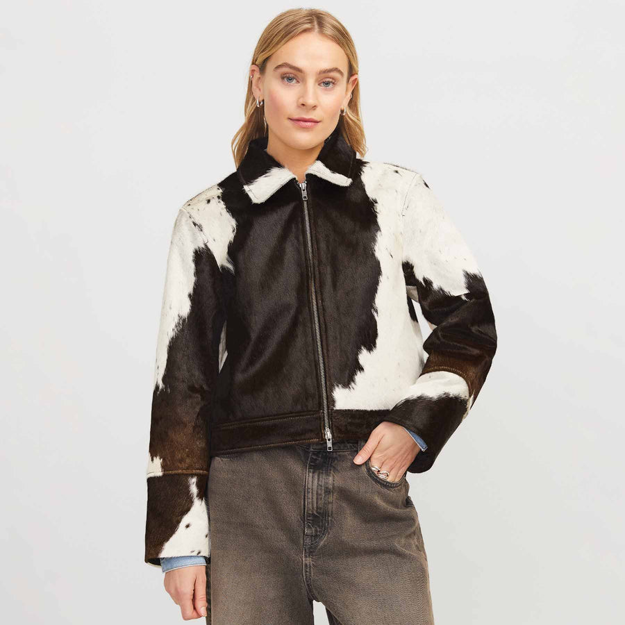 Jxenya cow leather short jacket