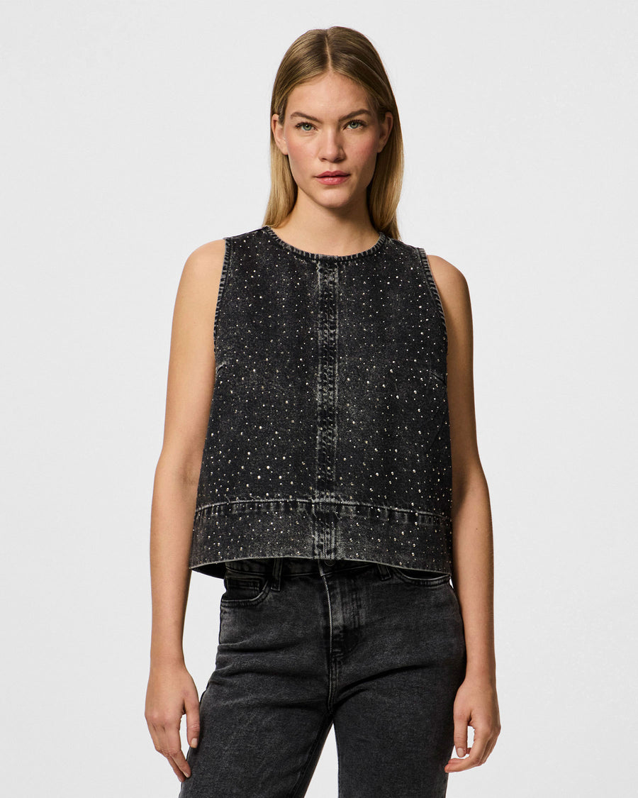 Pcnoel sl o-neck denim top