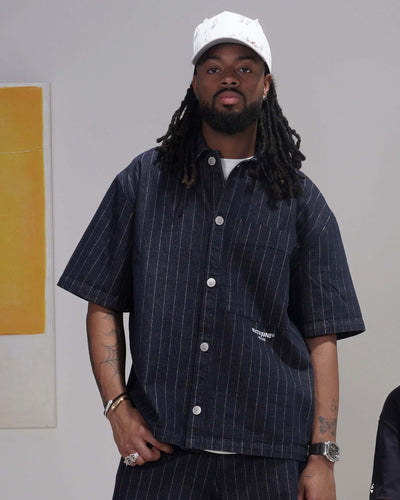 STRIPED DENIM BAGGY SHIRTThumbnail 
