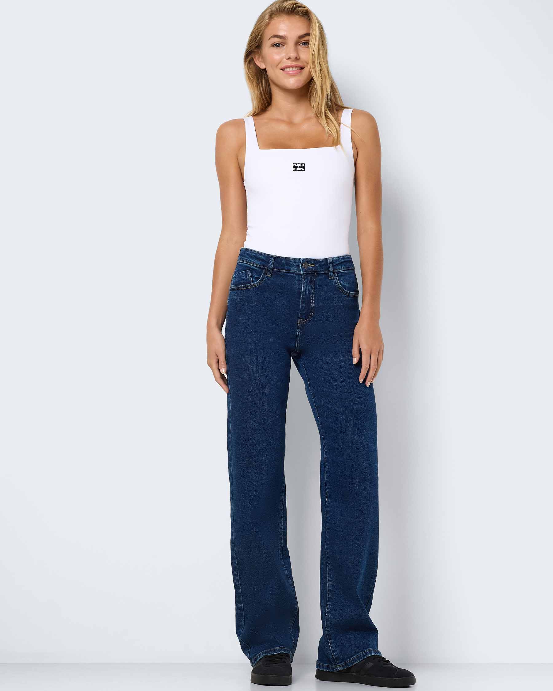 Noisy May Nmyolanda Nw Wide Jeans – Pantaloni Donna A Vita Normale, Taglio Dritto, Grigio (30W X 30L)