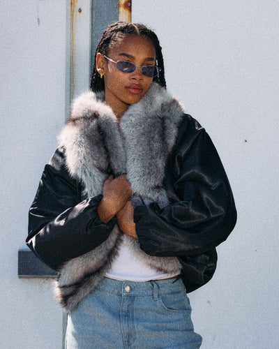 NMIVY FUR COLLAR LOOSE BOMBERThumbnail 
