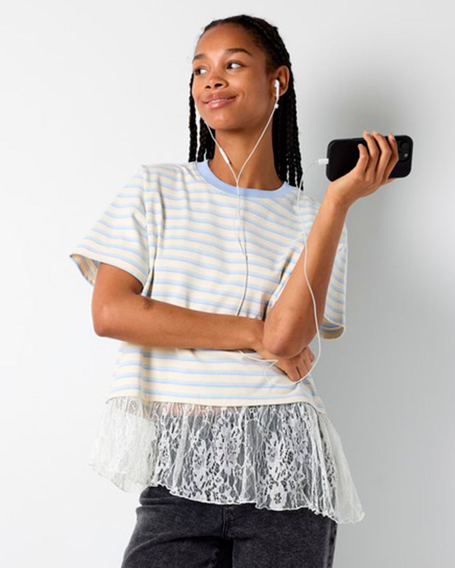 NMEMBER SS STRIPE LACE TOP