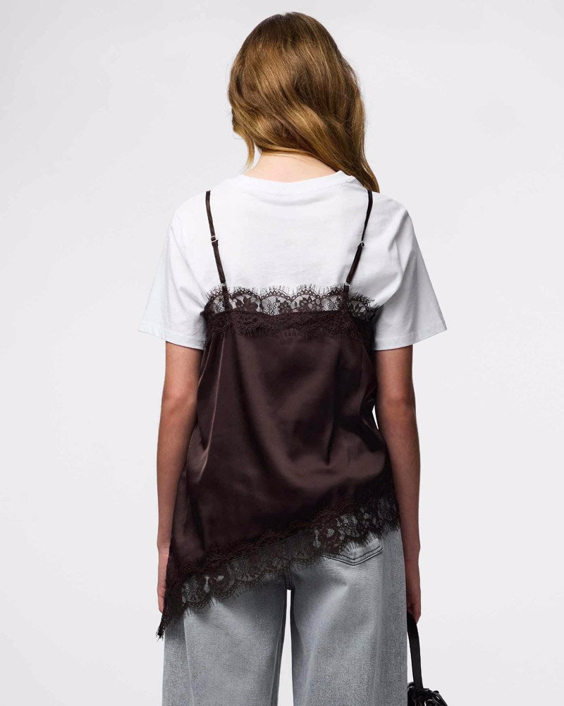 PCNOMI STRAP SATIN LACE TOP