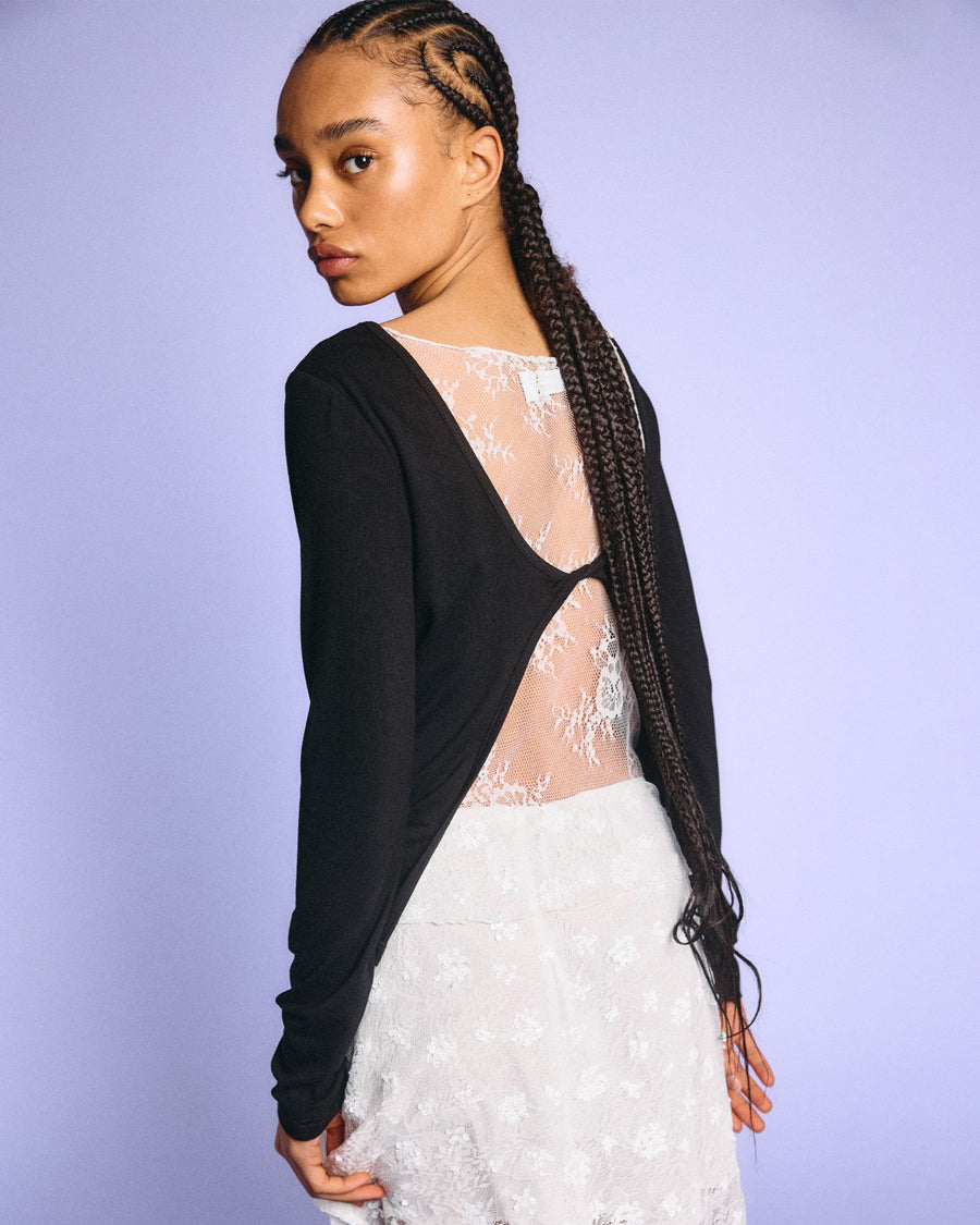 NMTIKA L/S LACE BACK TOP