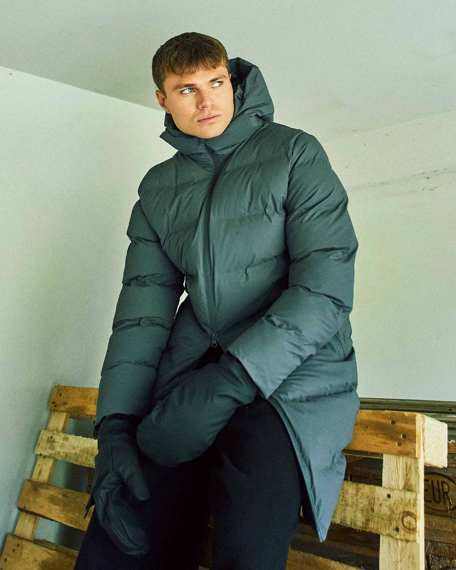 Coated long puffer jacket