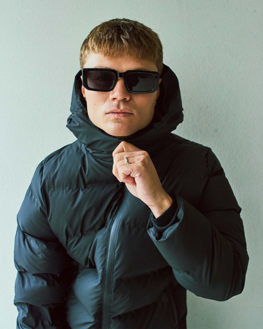 Coated long puffer jacket