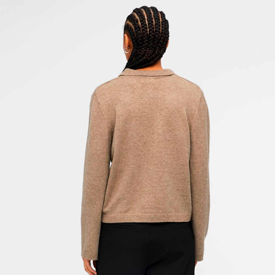 Objthess l/s v-neck knit polo