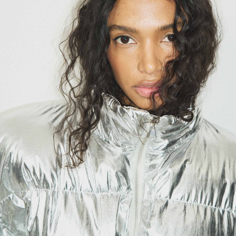 Silver puffer jacket