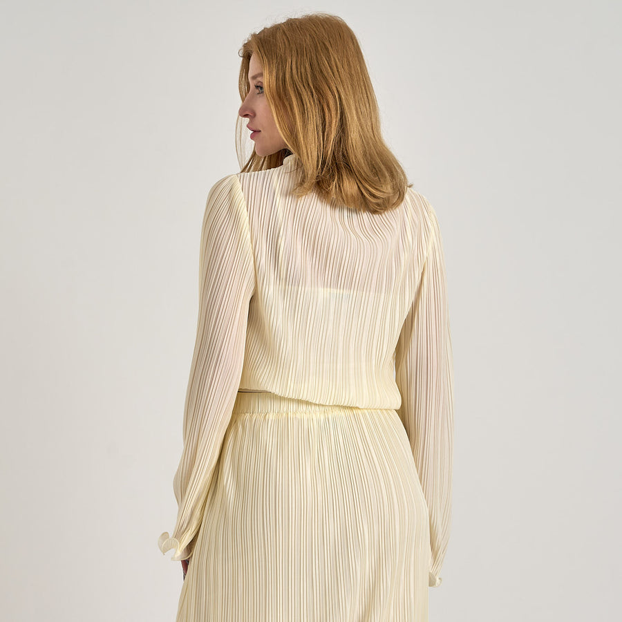 Flounce detail plisse blouse