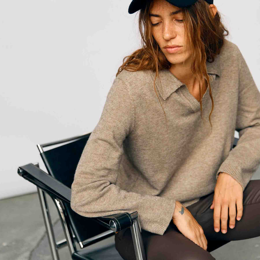 Objthess l/s v-neck knit polo