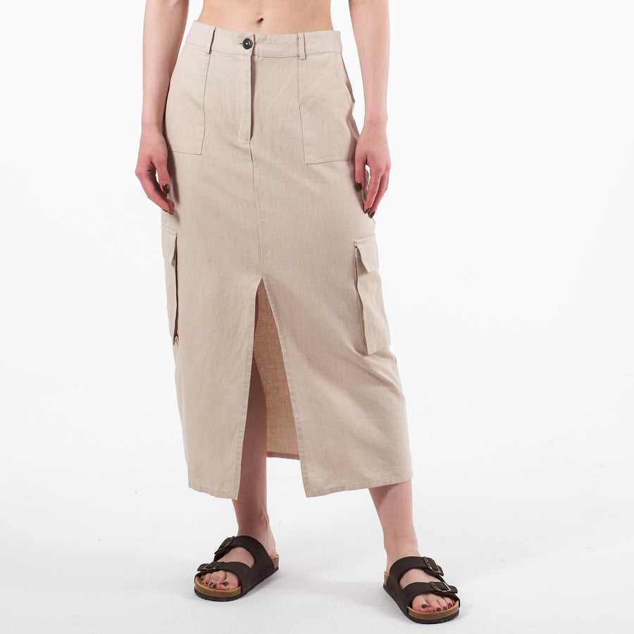 Cargo linen skirt