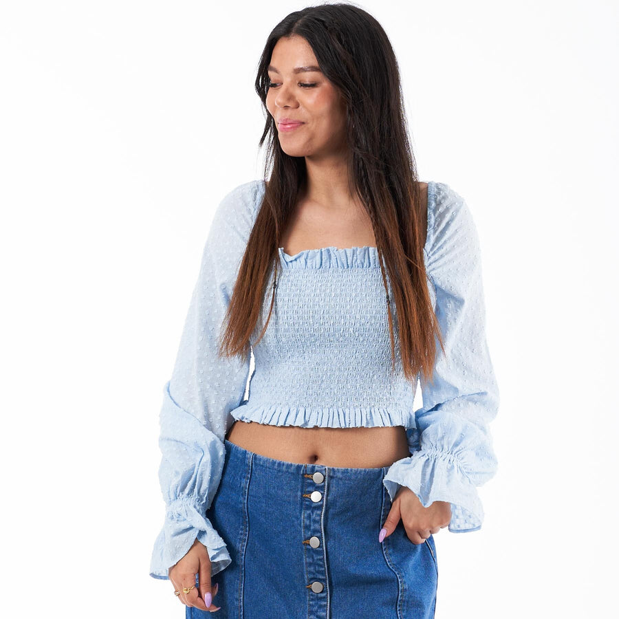 Puff sleeve dobby blouse