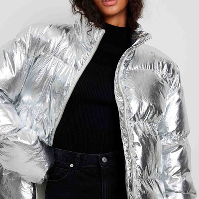 Silver puffer jacketThumbnail 