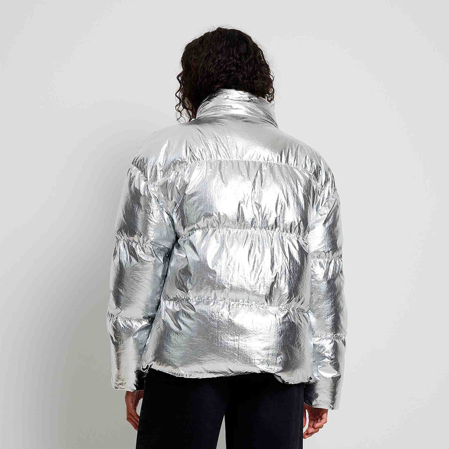Silver puffer jacket