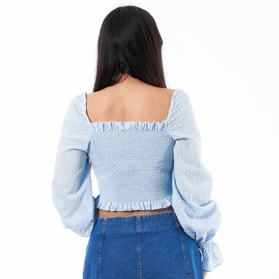 Puff sleeve dobby blouse