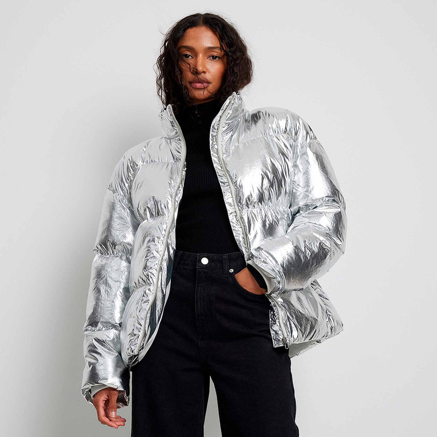 Silver puffer jacket