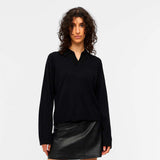 Objthess l/s v-neck knit polo