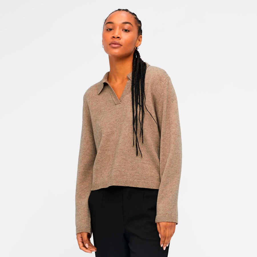 Objthess l/s v-neck knit polo