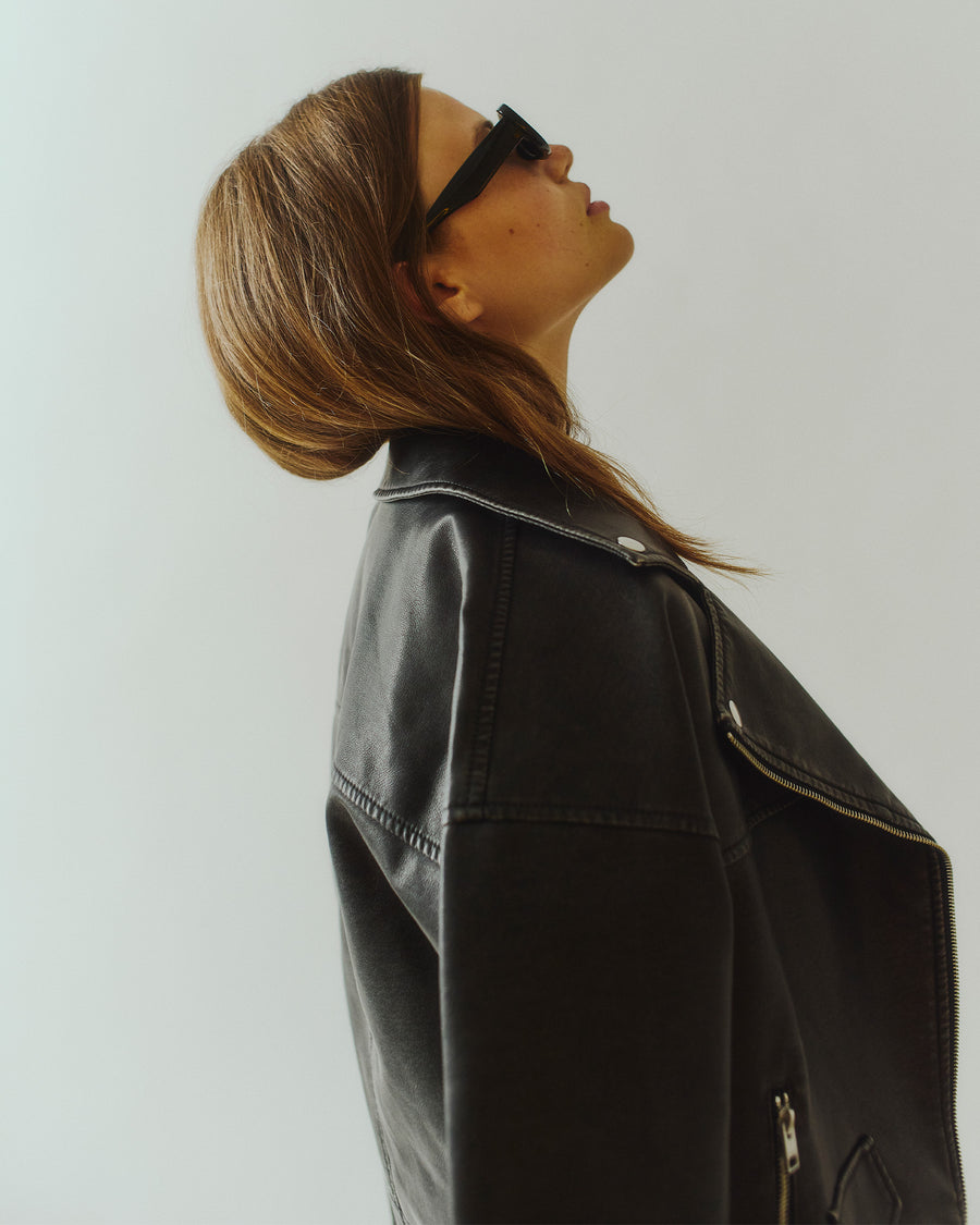 Jxfrida washed pu biker